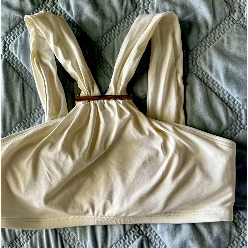 Michael Kors swim white with gold accents SEXY bikini top XS